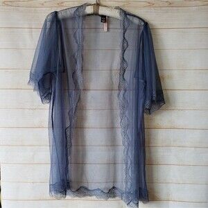 Victoria's Secret Sheer Eyelash Lace Trim Short Negligee Blue Women's Size XS/S